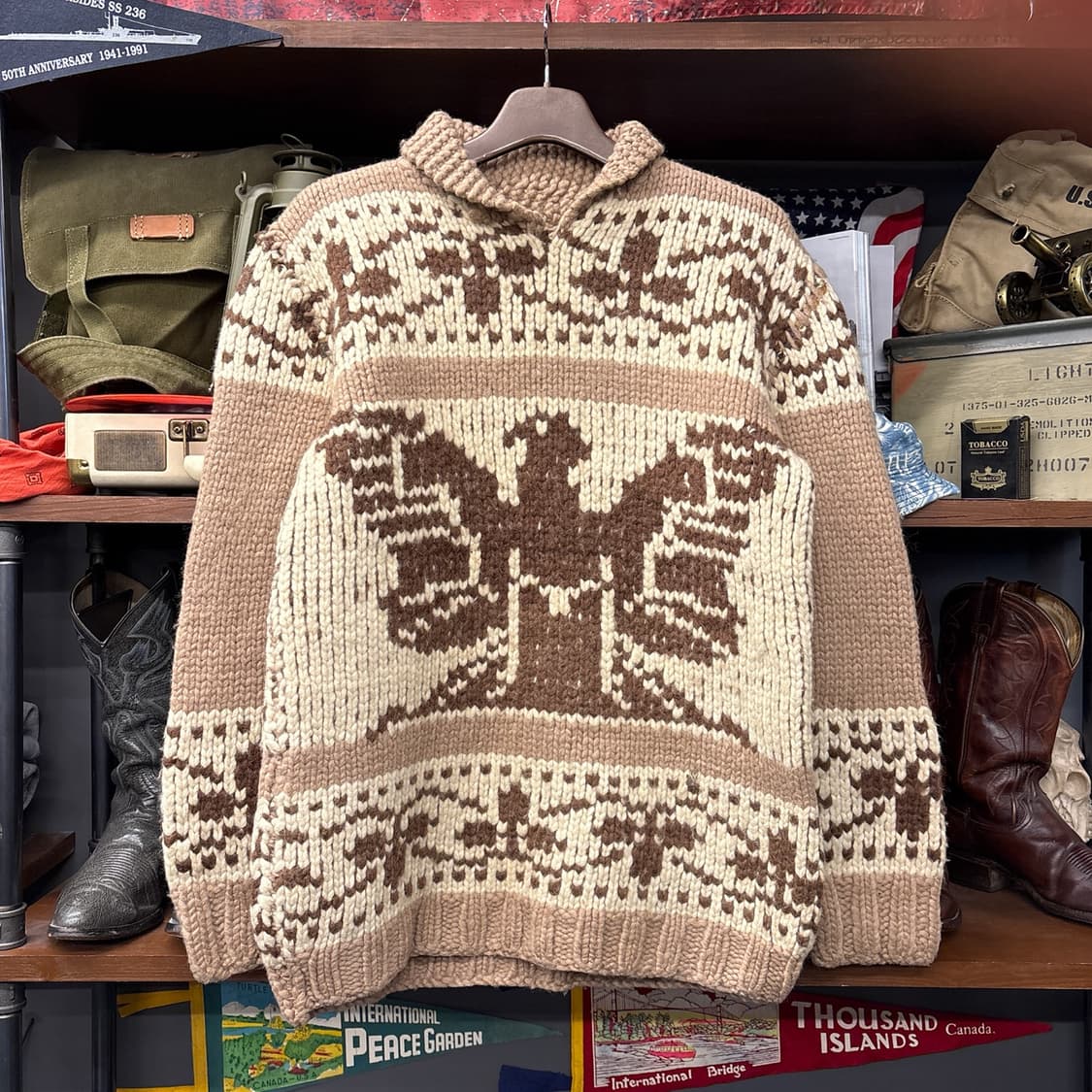 70s 오리지널 썬더버드 천둥새 네이티브 헤비 코위찬 스웨터 N94 상품이미지1