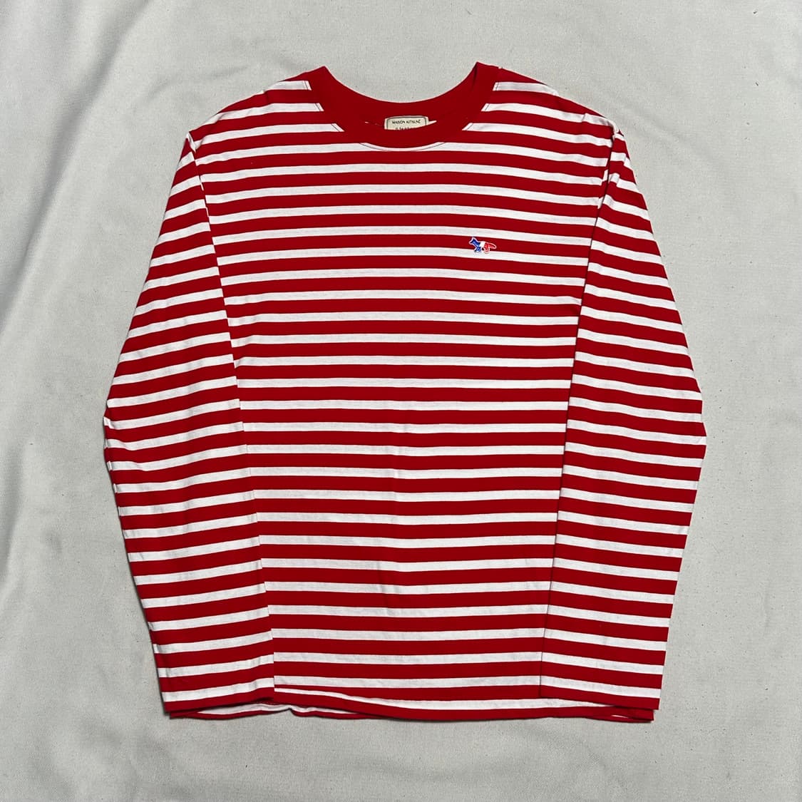 XL 메종키츠네 트리컬러 폭스 레드 스트라이프 티 상품이미지2