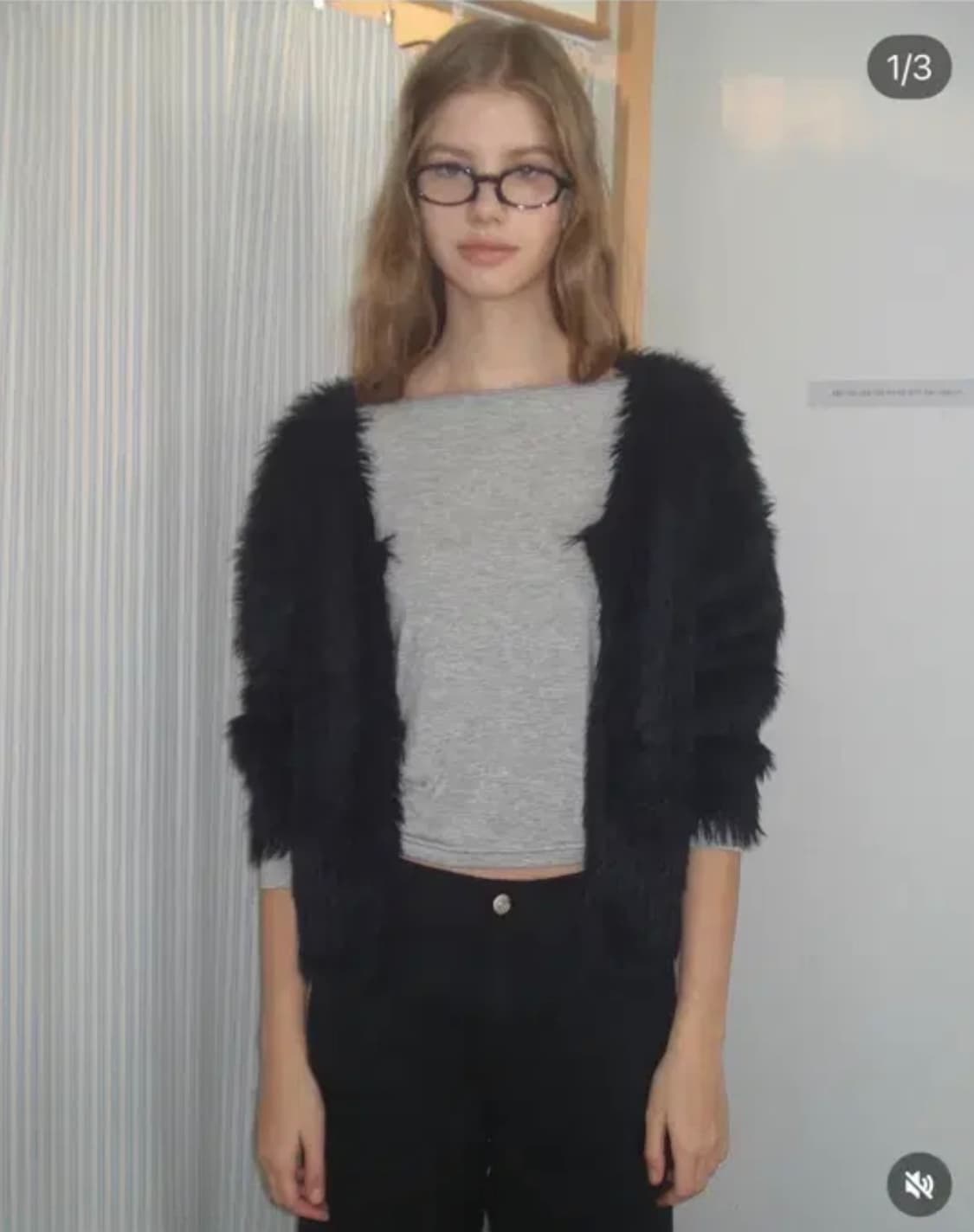 헤더먼트 테디가디건 블랙 상품이미지1