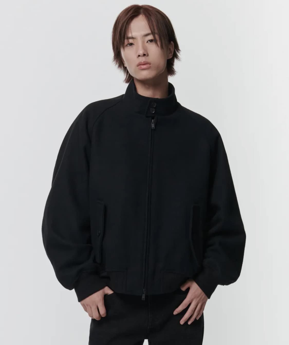 [2XL] 무신사스탠다드 울 블렌드 해링턴 자켓 블랙 상품이미지1