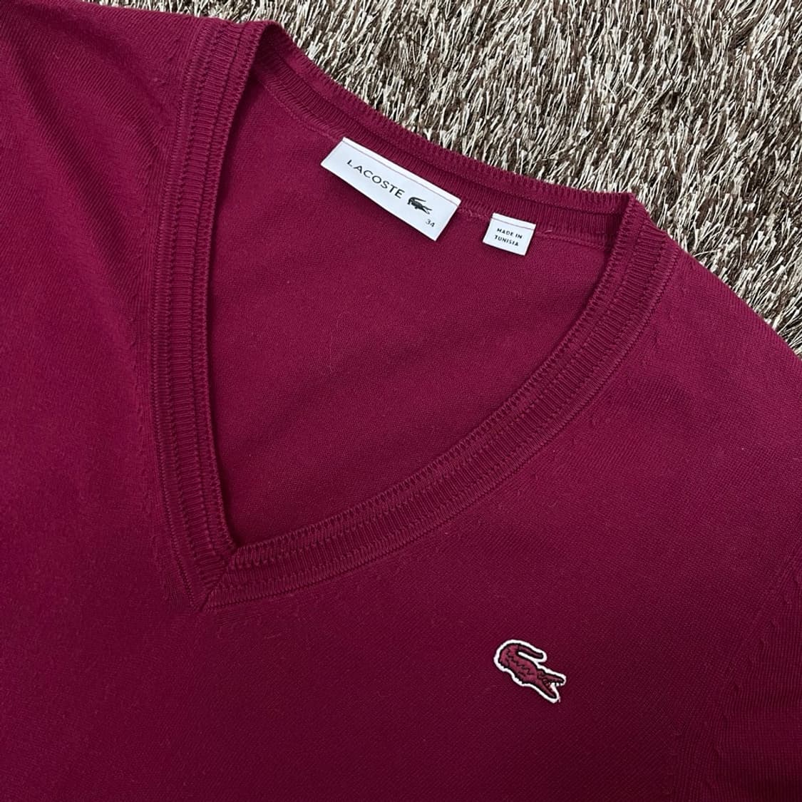 라코스테 LACOSTE 버건디 코튼 브이넥 니트 34 상품이미지2