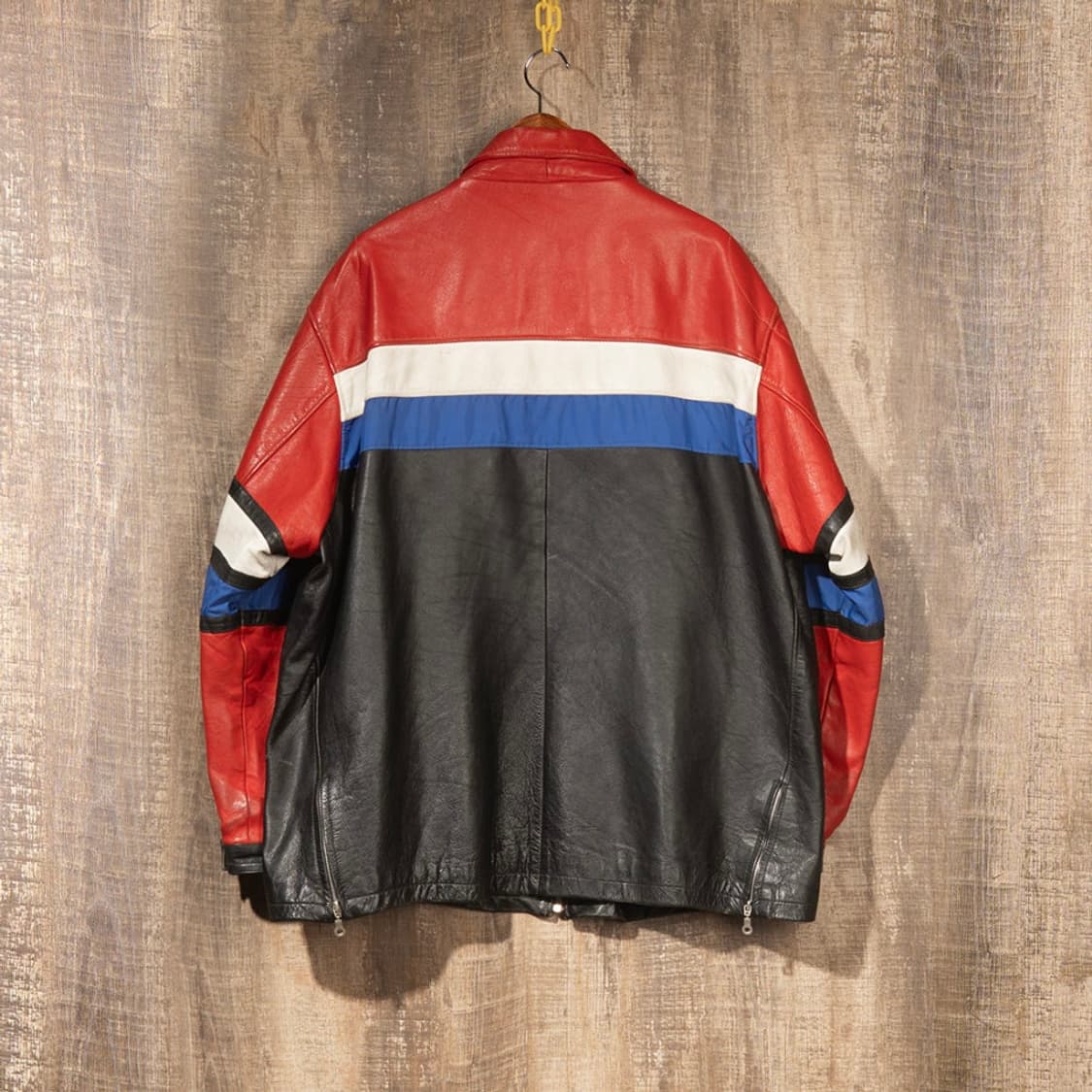 [3XL] 80s~ 아비렉스 컬러블럭 레더 레이싱 자켓  상품이미지5