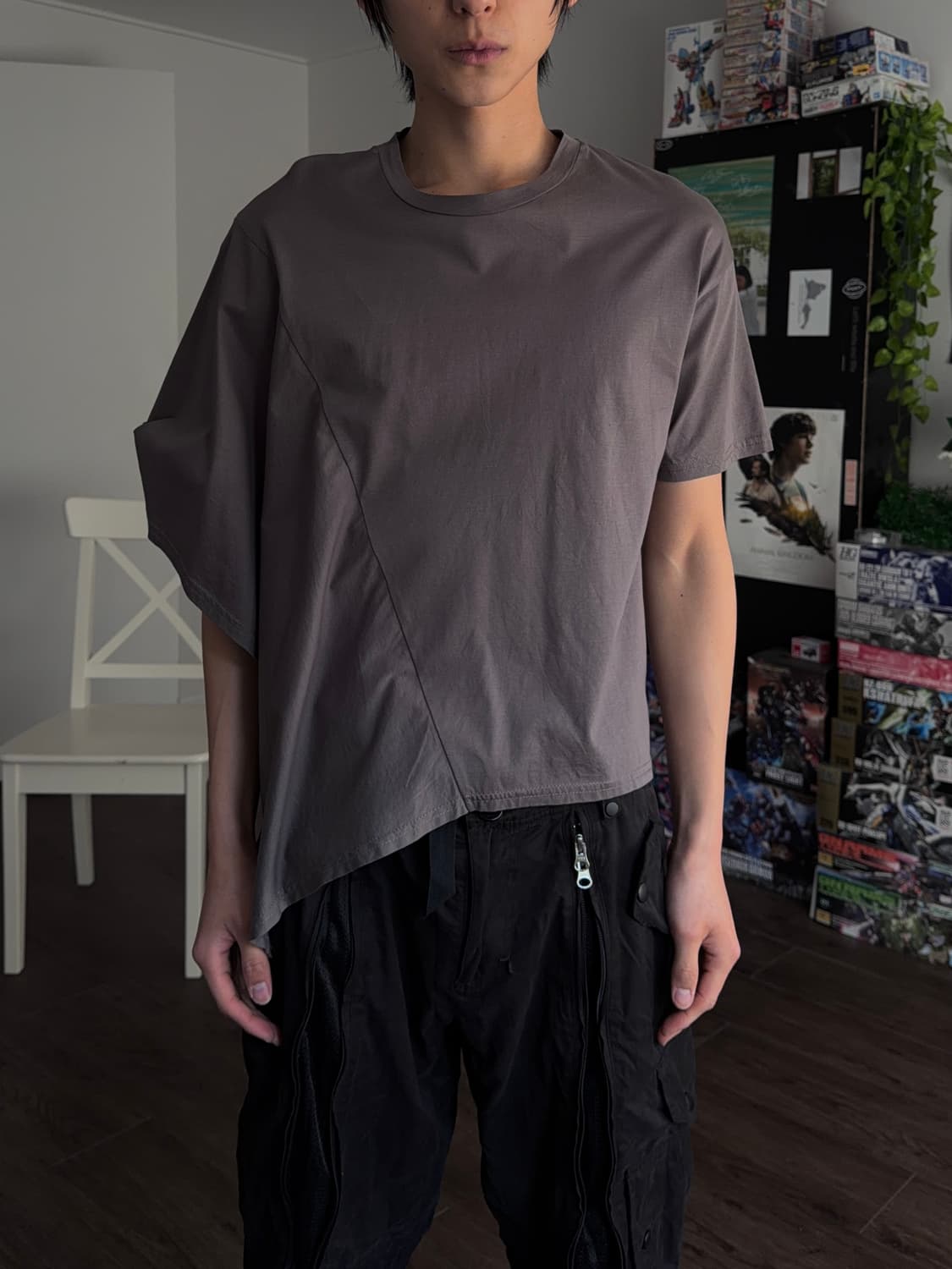 Dou Dou 이레귤러 커버 업 하프 티셔츠 상품이미지3