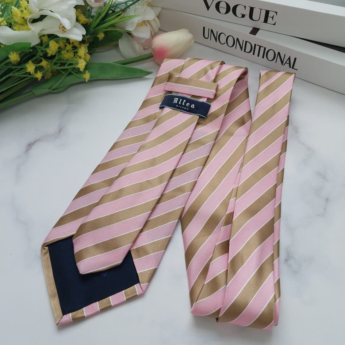 알테아 실크 핑크&브라운 스트라이프 넥타이 8.5cm A+등급 K854
 상품이미지7