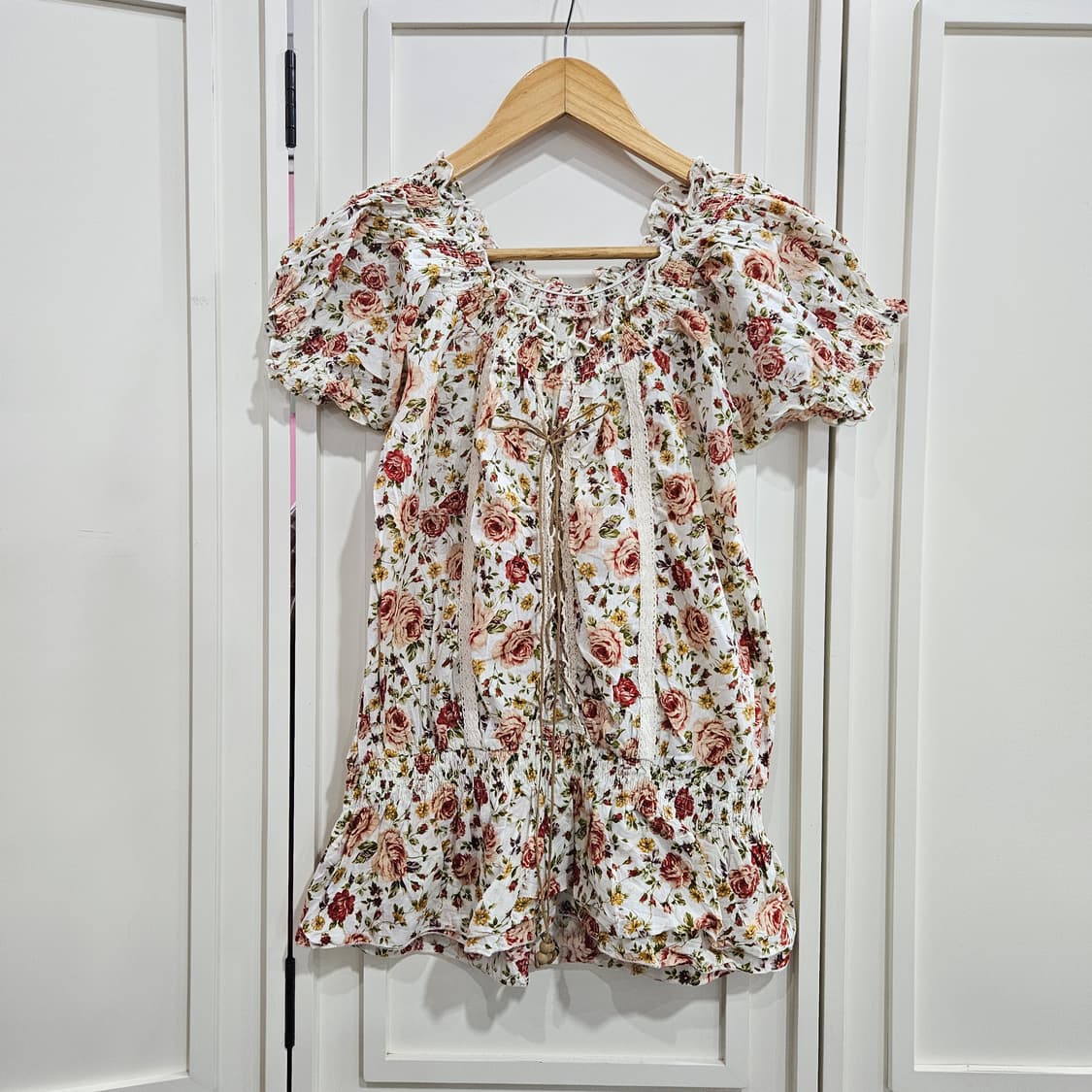 플라워 프린트 퍼프 반팔튜닉미니원핏 상품이미지1