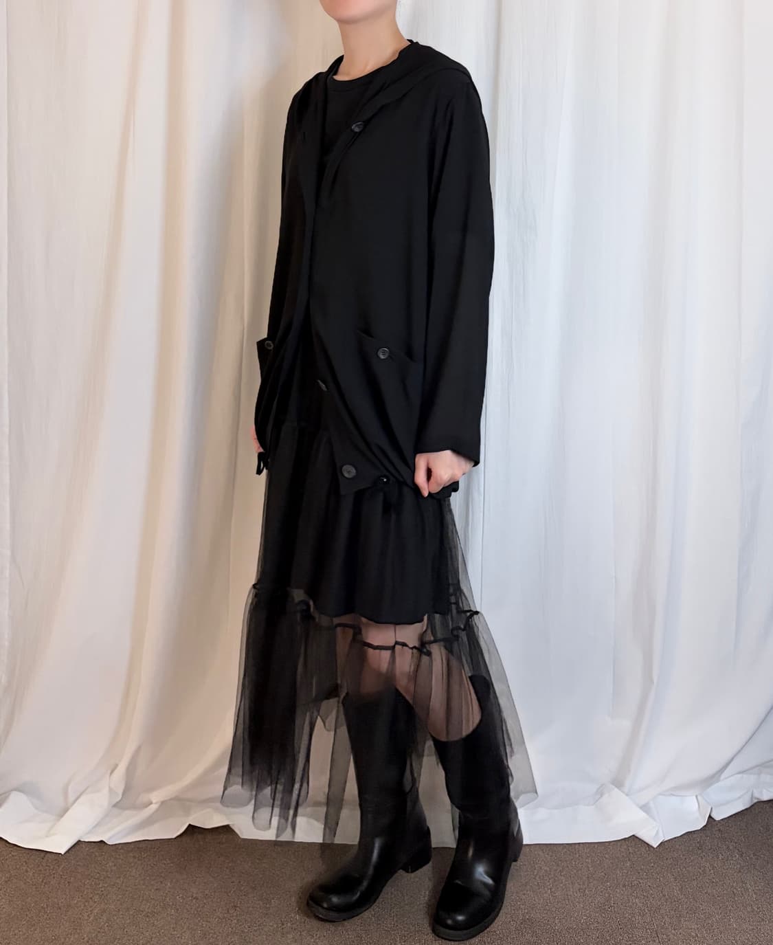Sheer Hooded Jacket - Black 상품이미지3