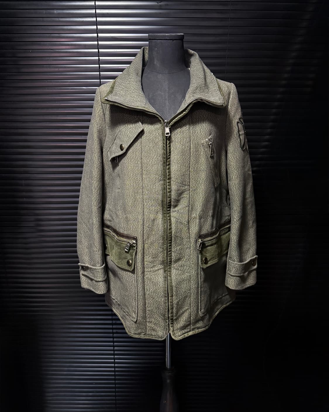 듀엘 하이넥 필드 야상 필드 자켓 코트 카키 지퍼 양털 가죽 스웨이드  상품이미지6