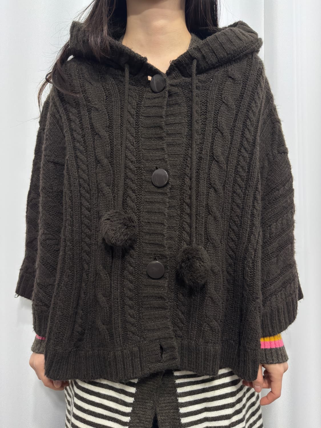 ingni brown knit hood cape 상품이미지3