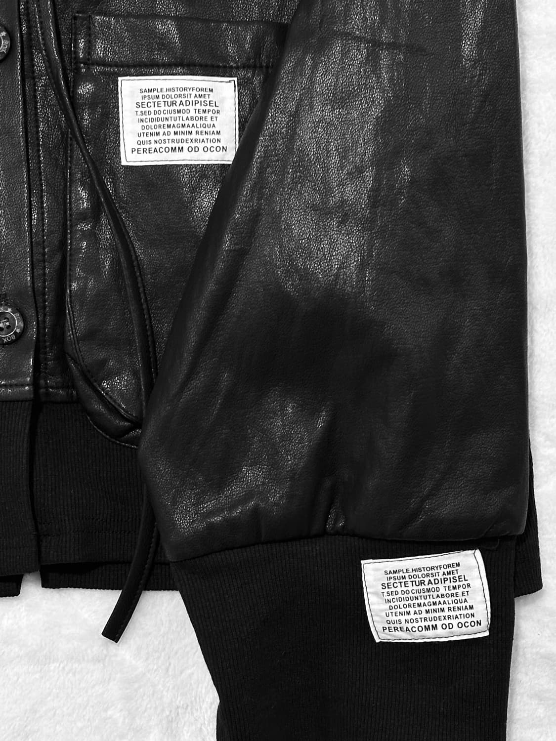 블랙 후드 레더 크롭 자켓 상품이미지3