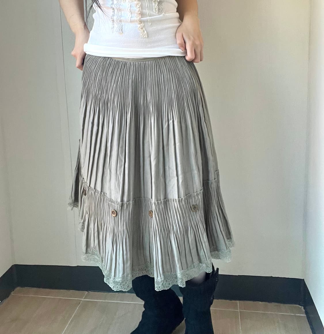 Pleats Gray button skirt 상품이미지7
