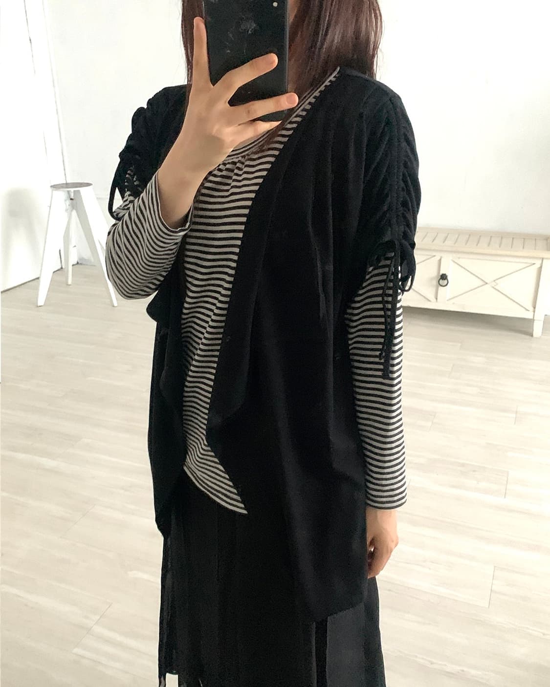 Black Vest-Layered Striped Long Sleeve 상품이미지6