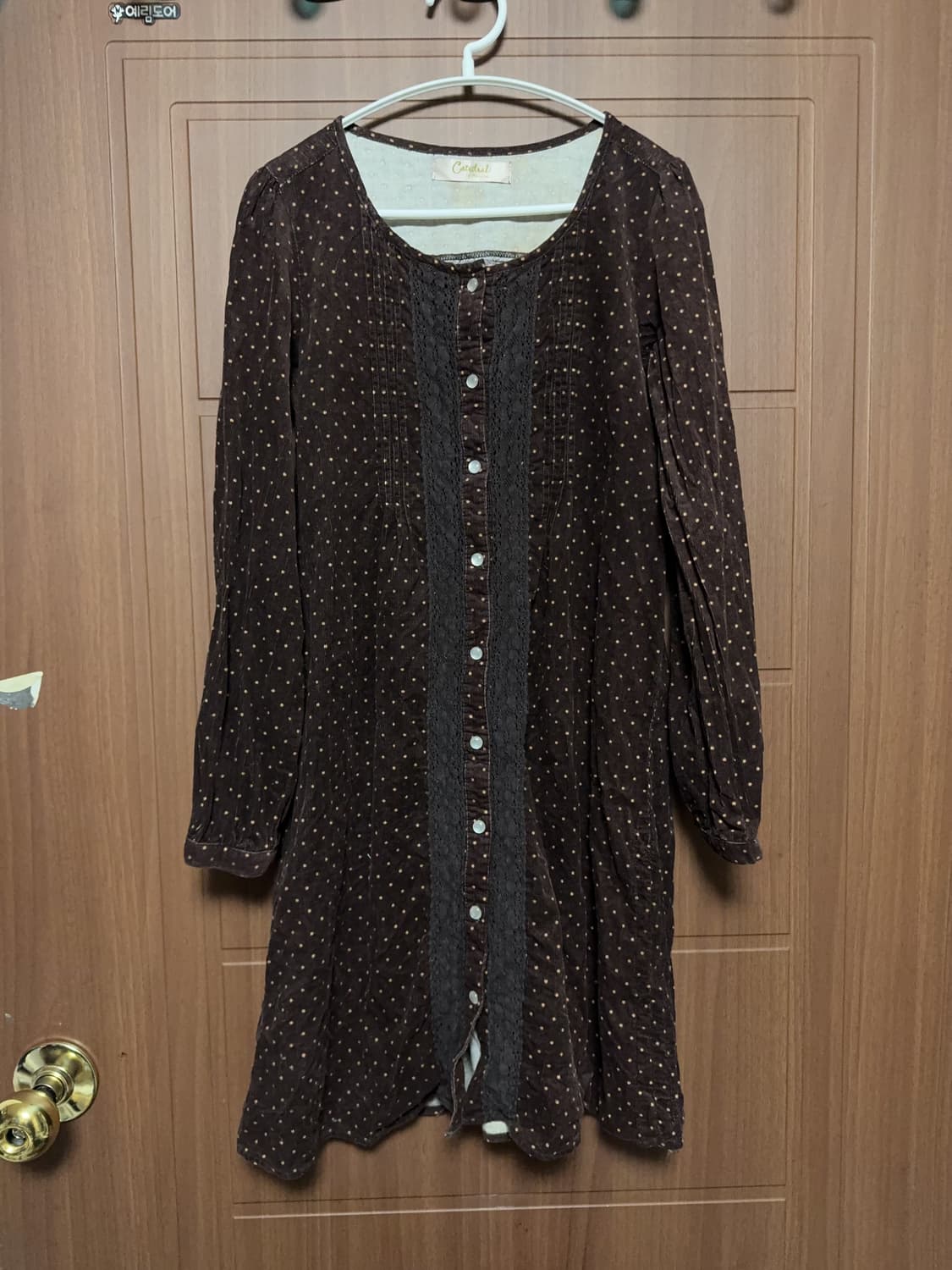 모리걸 하구미 라떼갸루 일본 빈티지 코듀로이 레이스 도트 원피스 상품이미지1