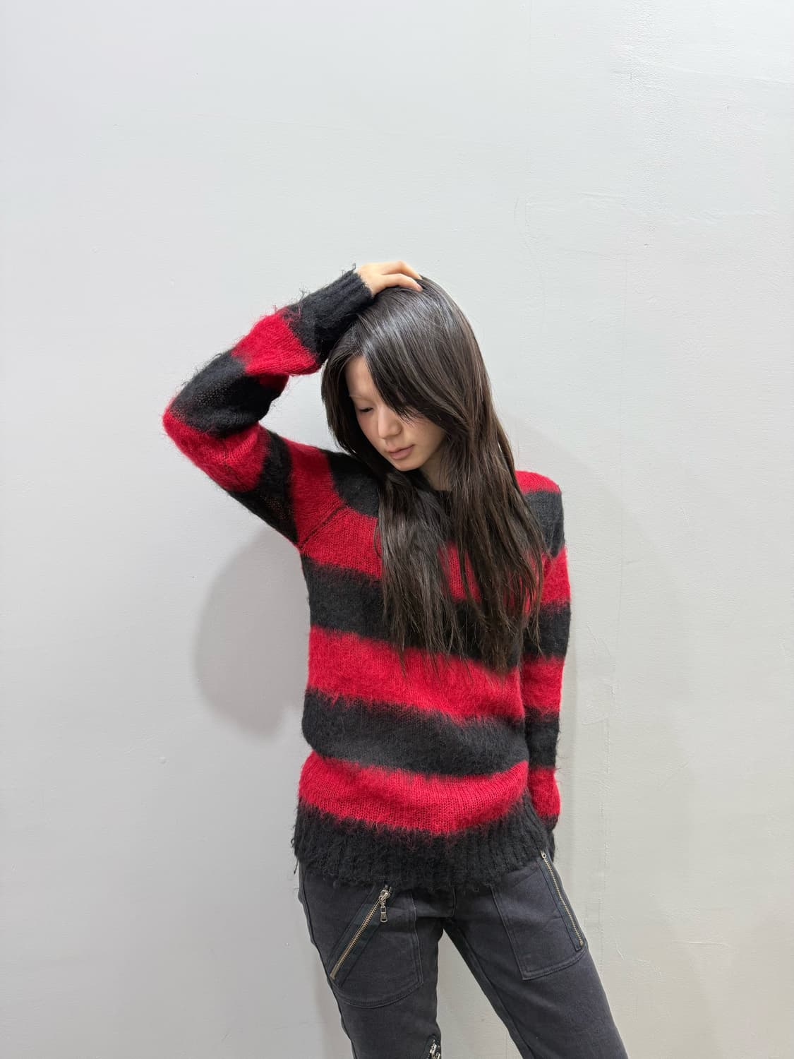 블랙피스나우 버터플라이 패치 스트라이프 니트 상품이미지5