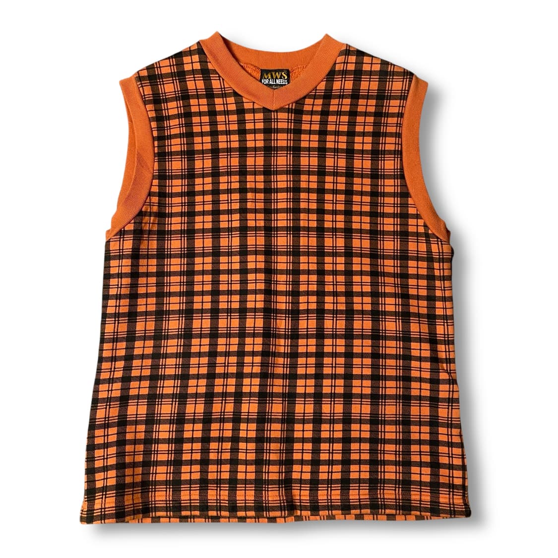 MWS 빈티지 오렌지 블랙 체크 기모 베스트 M 상품이미지1