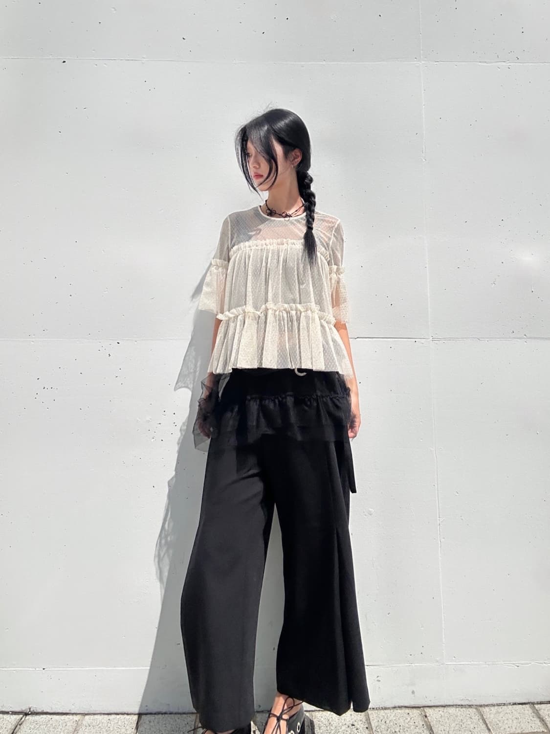 Glitter sheer layered frill top / cream 상품이미지3