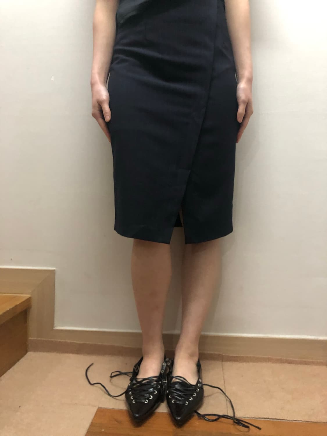 빈티지 블랙 핀 스트라이프 슬릿 스커트 상품이미지3