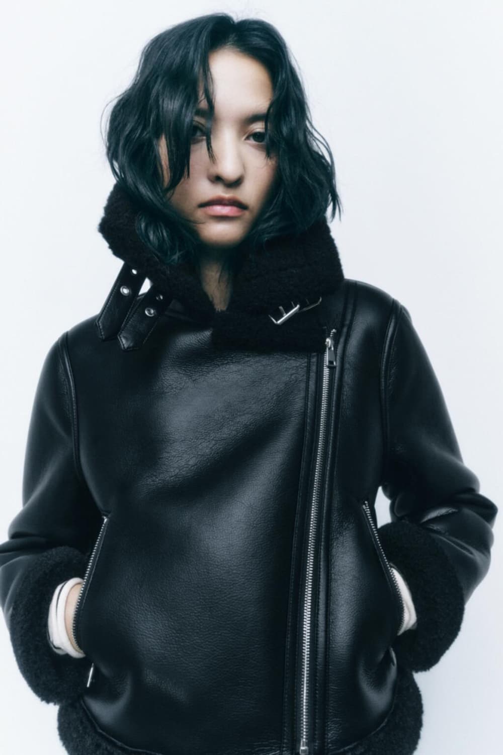 자라 블랙 레더 라이더 무스탕 상품이미지1