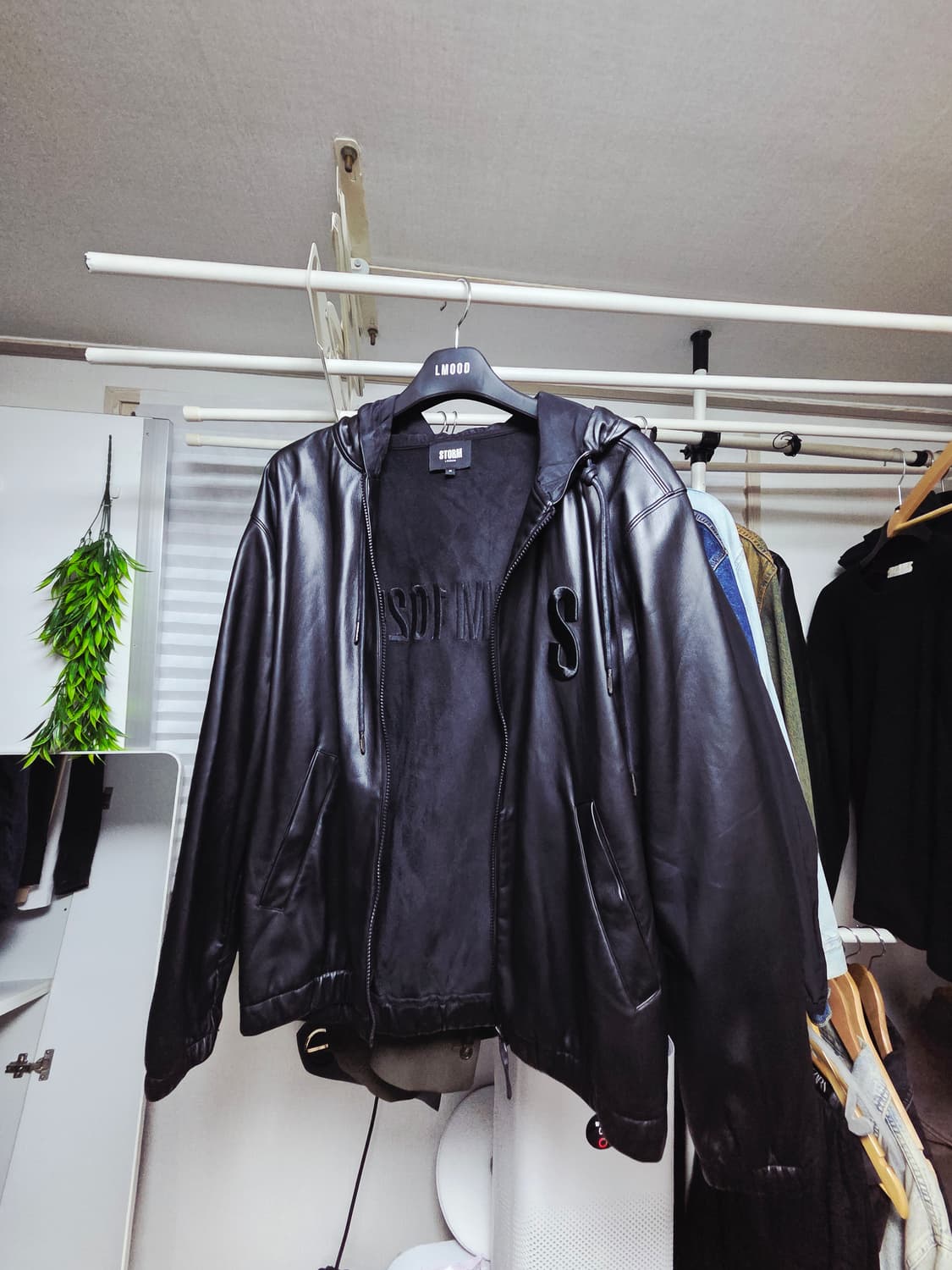 스톰런던 후드 레더 집업 M(100) 상품이미지2