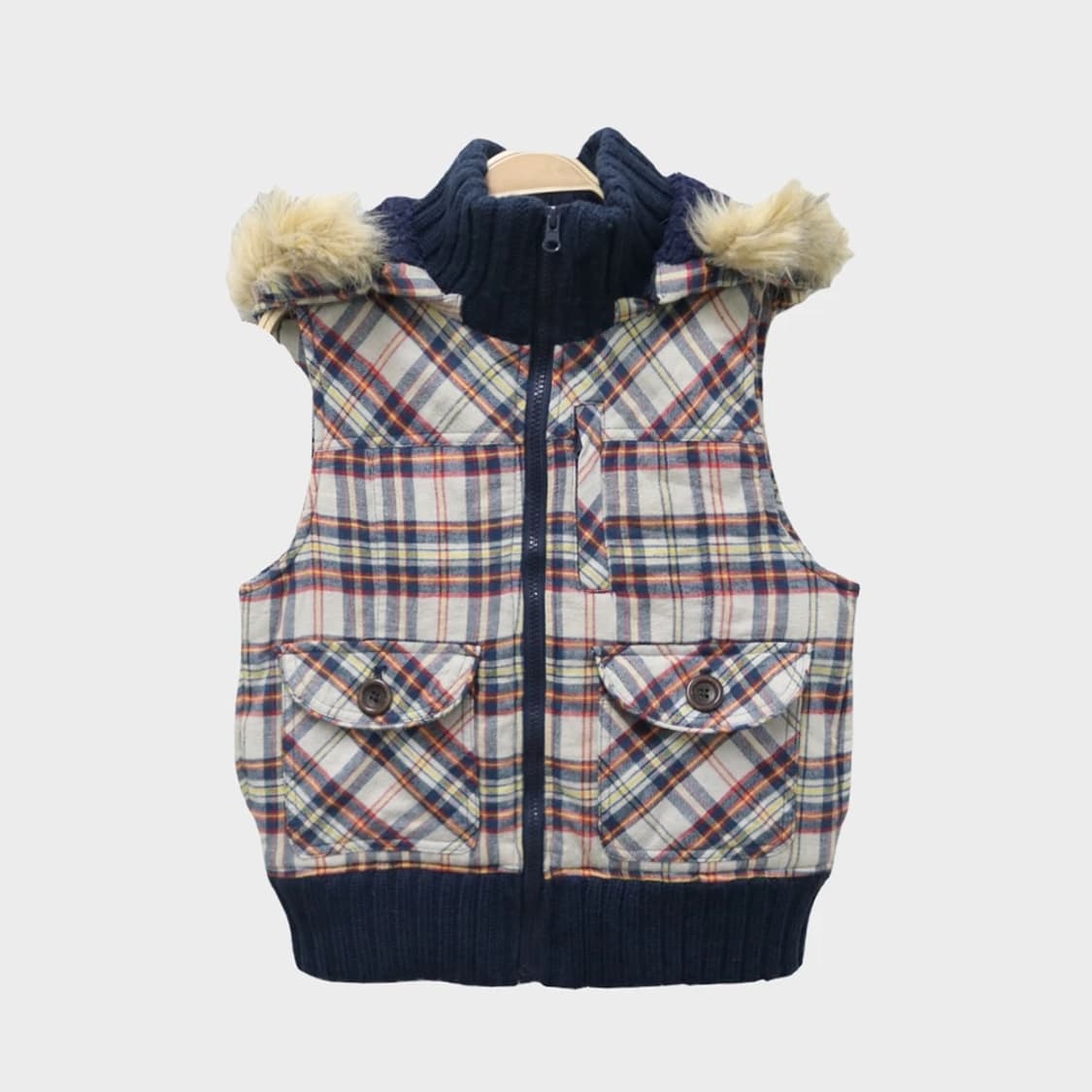 터틀넥 체크 조끼 61237 상품이미지1