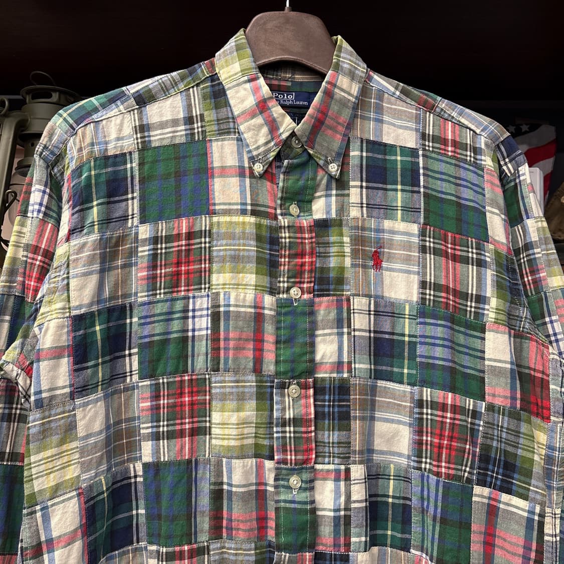 90s 폴로 랄프로렌 빈티지 마드라스 패치워크 버튼다운 셔츠 N874 상품이미지3