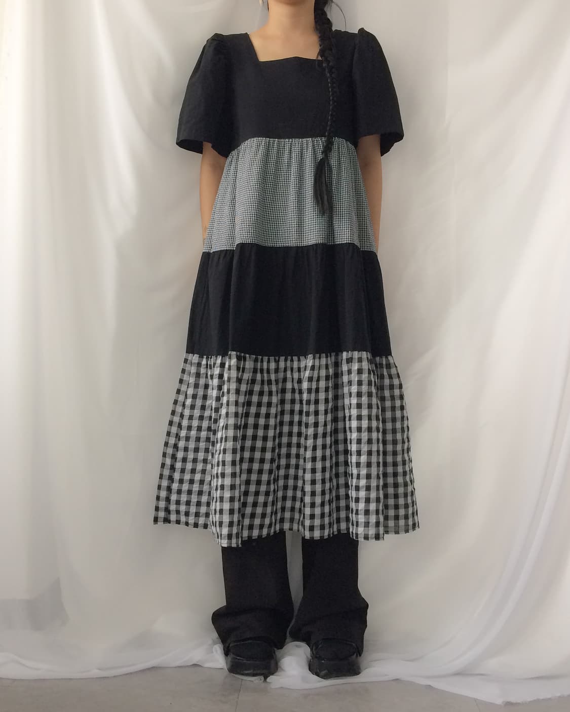 Check pattern mixed layer onepiece 상품이미지5