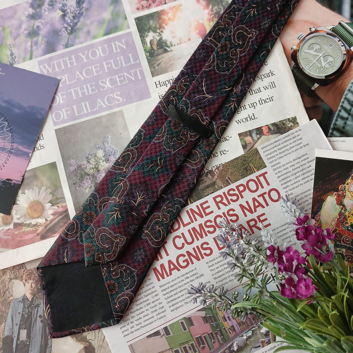 던힐 실크 버건디 페이즐리 패턴 넥타이 9.2cm A+등급 A19397
 상품이미지6