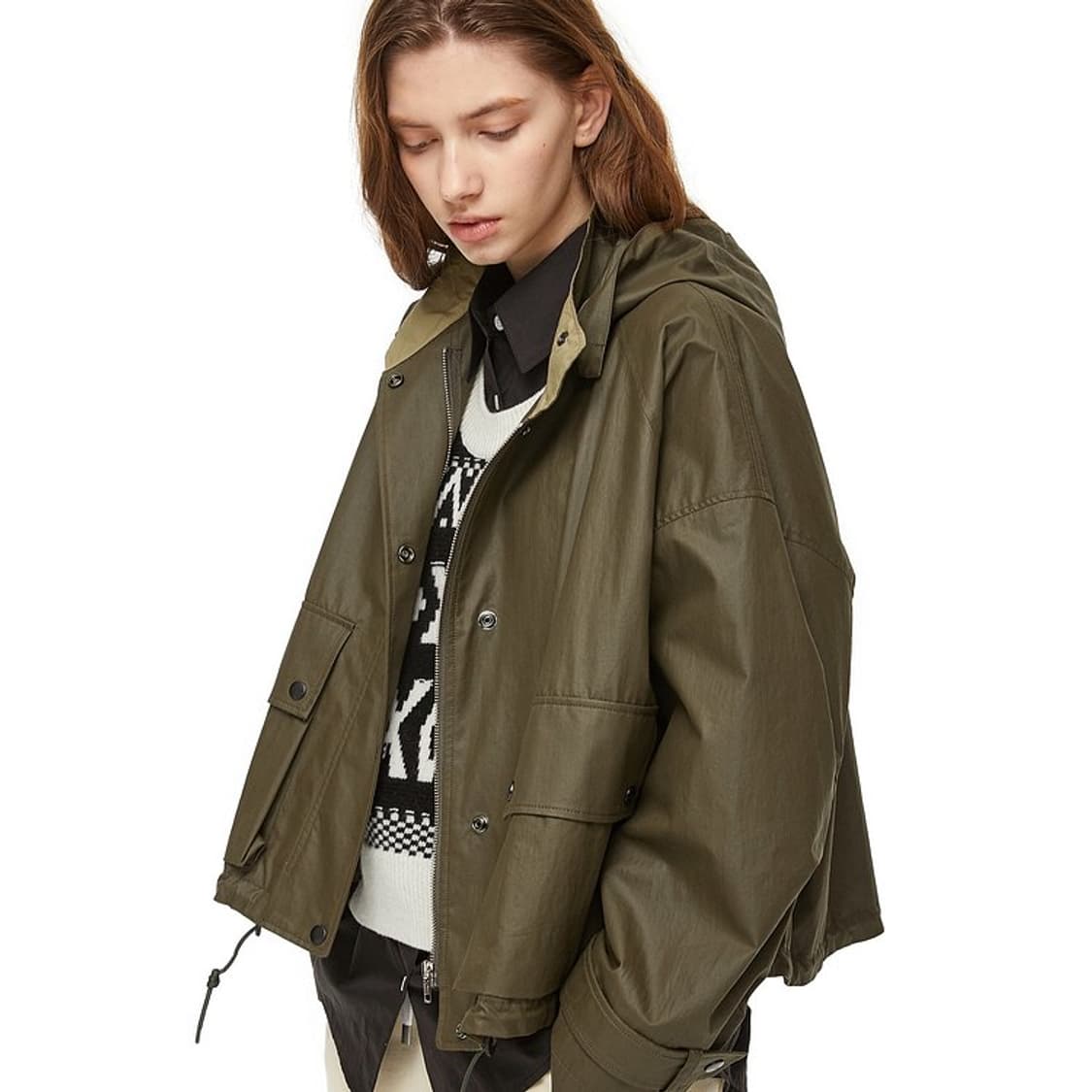 새상품 스튜디오 톰보이 후디 코팅 점퍼 야상 카키 상품이미지6