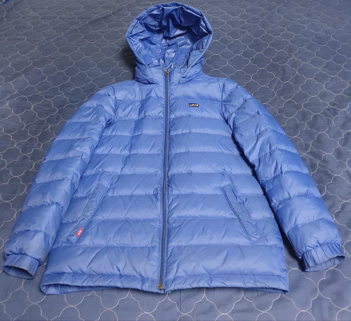 (빈티지) 리바이스 우먼 스몰로고 다운 후드 경량패딩 블루 (M) 상품이미지1
