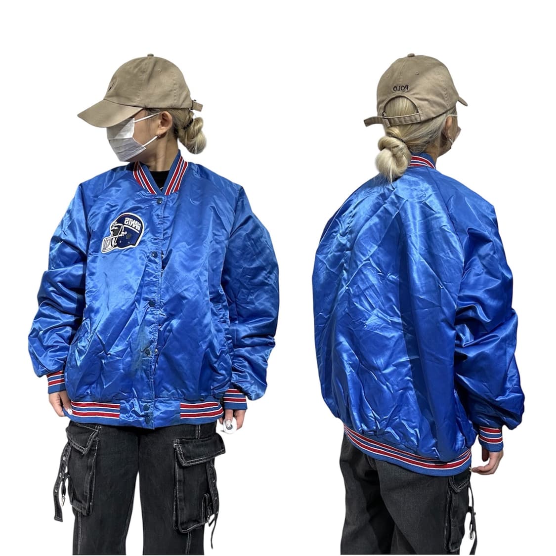 90s 빈티지 블루 봄버 자수 오버핏 자켓 XL 상품이미지1