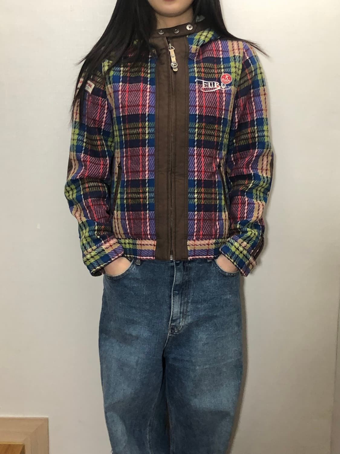 빈티지 푸부 비비드 컬러 체크 패턴 자켓 상품이미지1