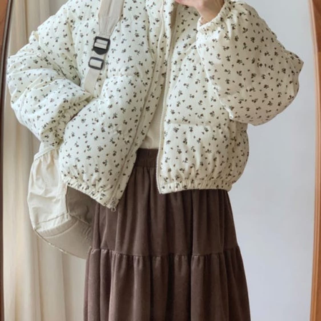 코듀로이 플라워 숏패딩 잔꽃 골덴 세미크롭 점퍼 상품이미지2