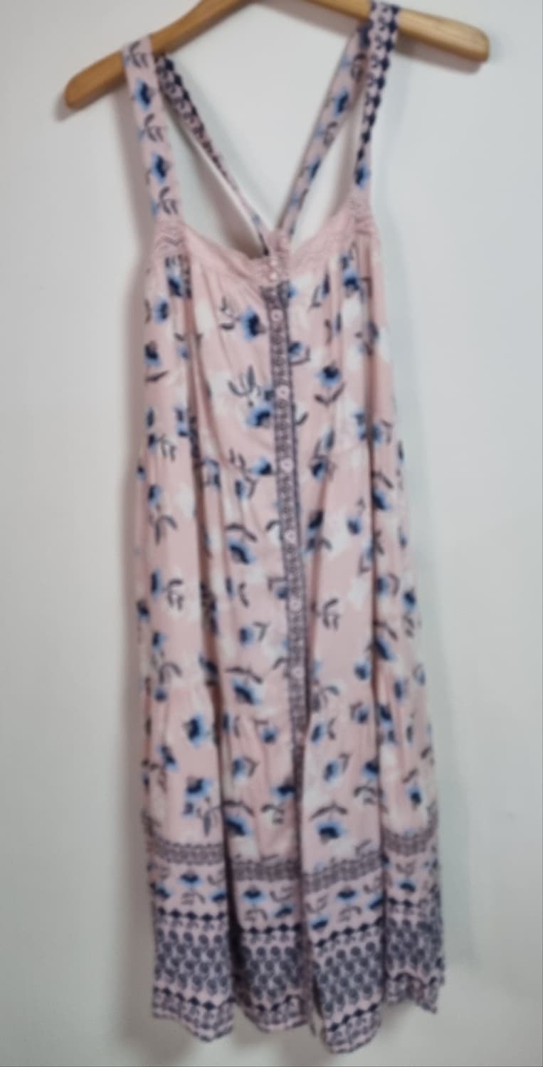 S ) 써스데이아일랜드 핑크+하늘색 꽃무늬 끈 원피스 상품이미지1