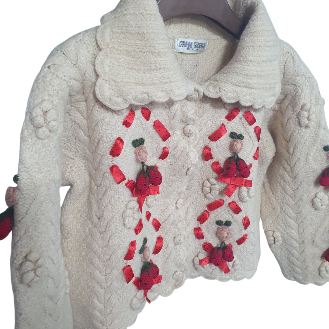 모리걸 페어리 지뢰계 히메갸루 딸기 리본 모티프 울 가디건 상품이미지5