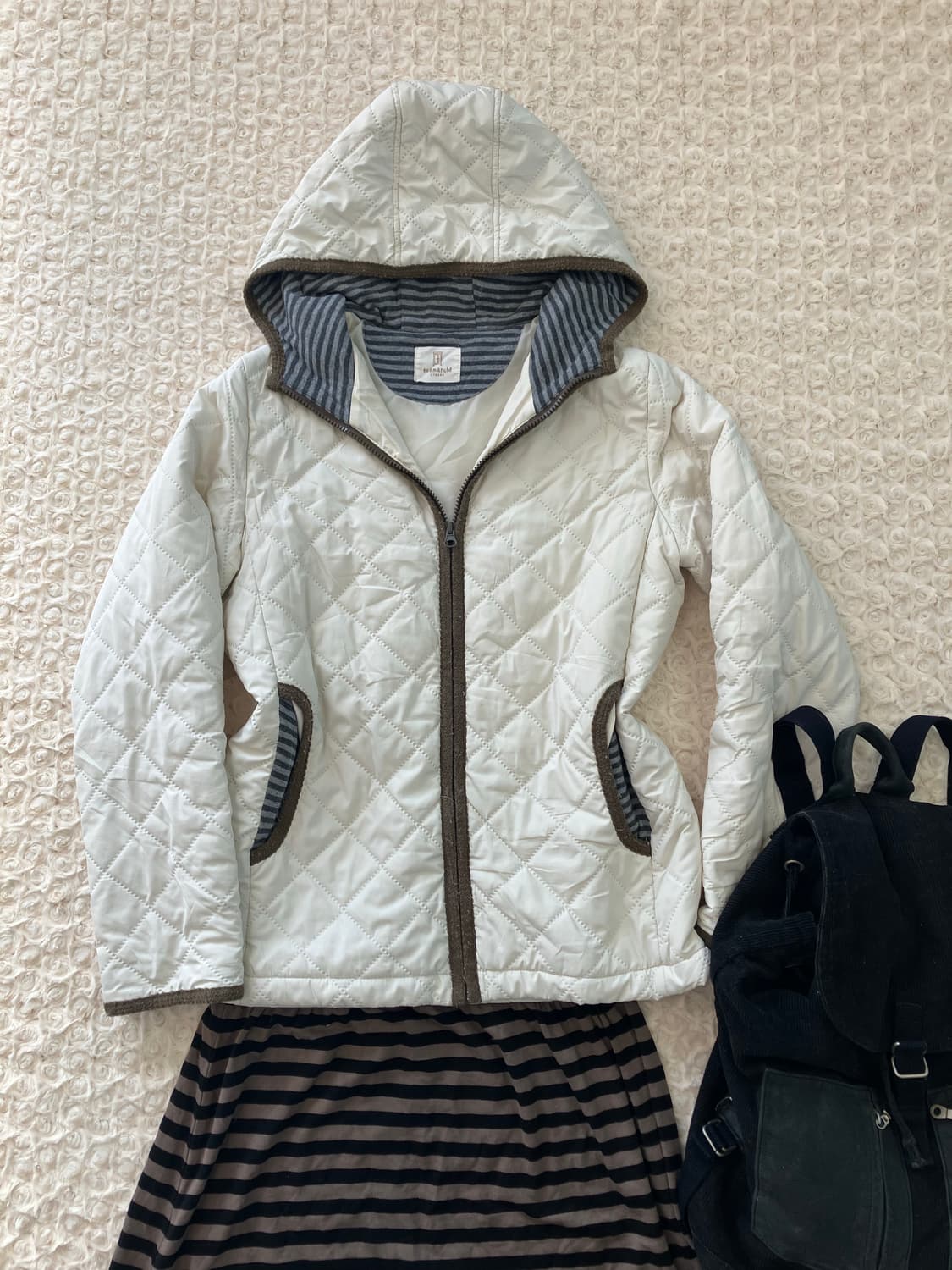 일본빈티지 아이보리 모리 누빔 스트라이프 경량패딩 상품이미지7