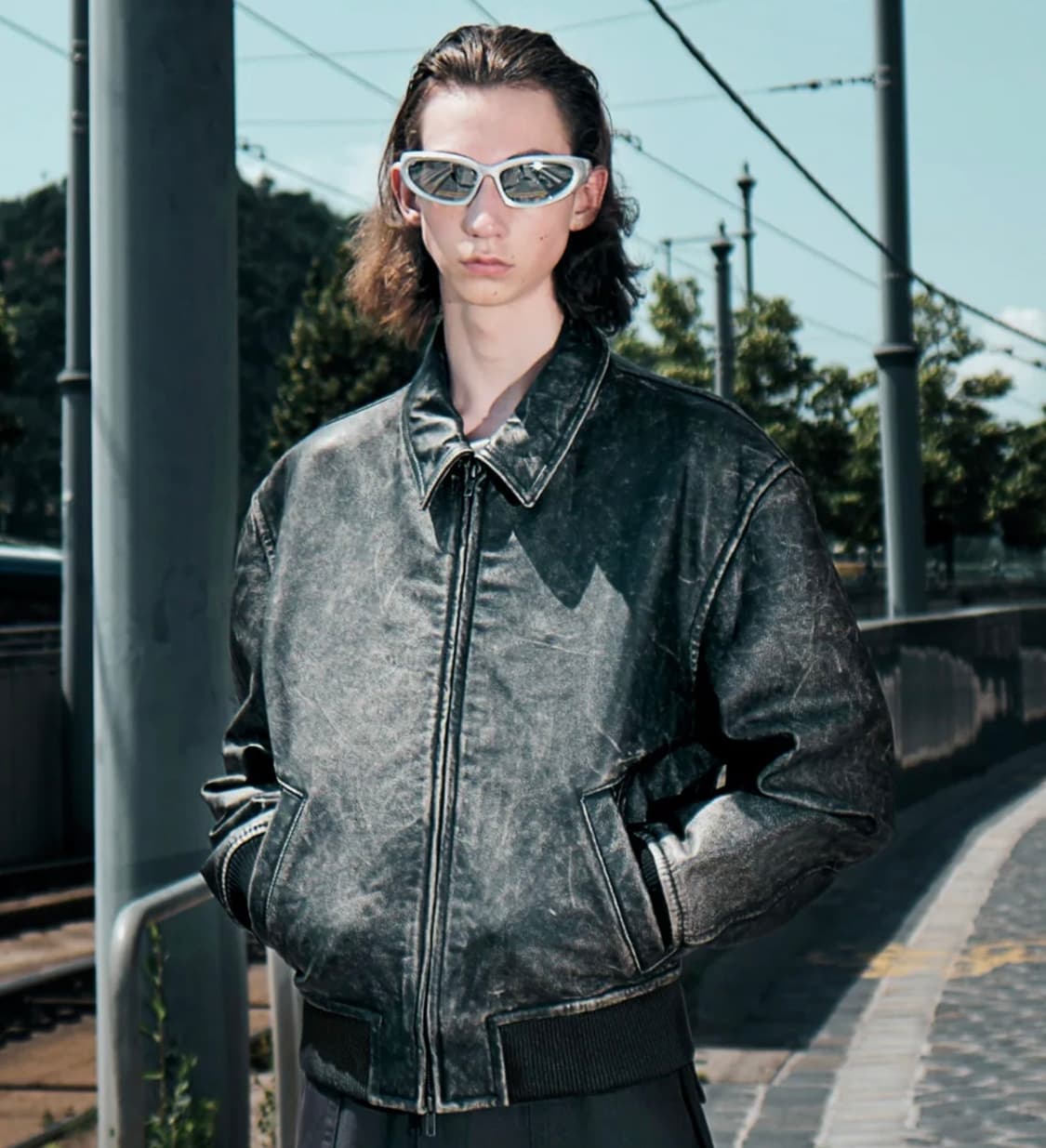 엘무드 아머 카우하이드 레더 자켓 워시드블랙 상품이미지1