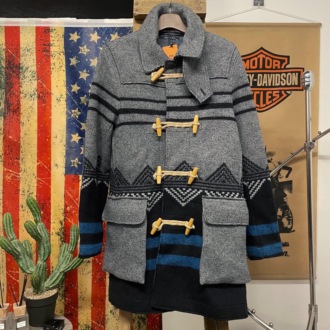 90s FELTED Made in Italy 패턴 울 더플 코트 상품이미지1