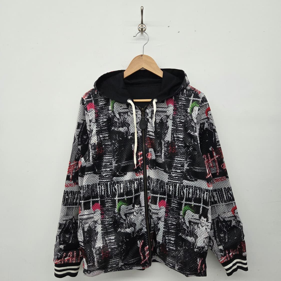 빈티지 힙 프린팅 후드 리버시블 집업 남L 상품이미지1