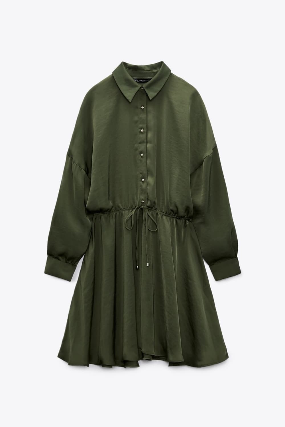 (새상품)ZARA 새틴 셔츠 원피스 올리브 그린 상품이미지2