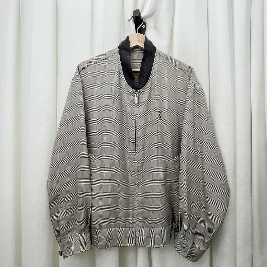 입생로랑 챠콜 체크 블루종 폴리에스터 자켓 상품이미지1