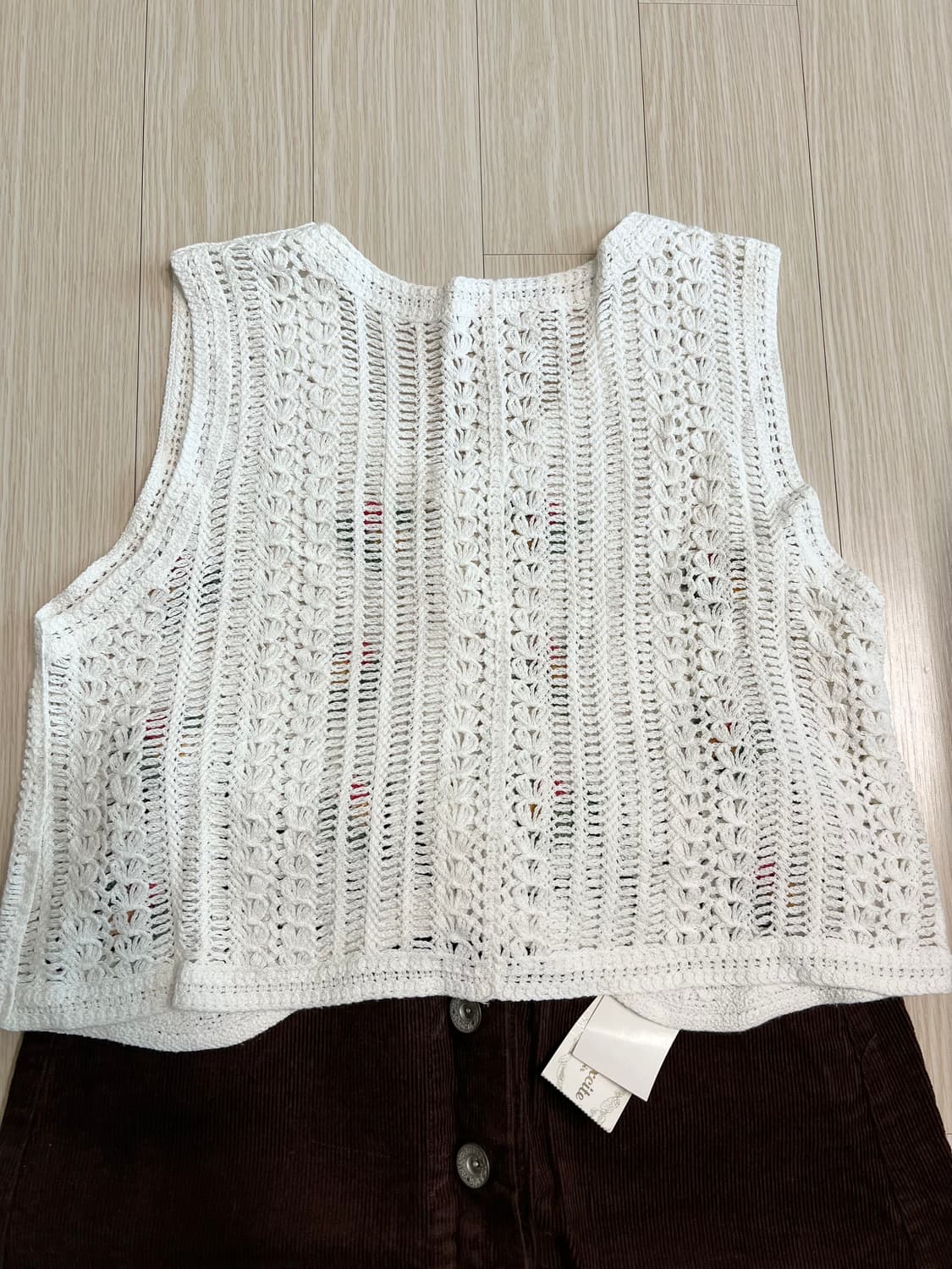 여름 꽃화이트 니트조끼&코듀로이 브라운 치마 세트 상품이미지3