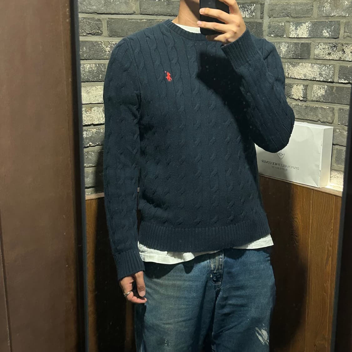 M) 폴로 랄프로렌 코튼 케이블 꽈배기 라운드넥 니트 블랙 상품이미지9