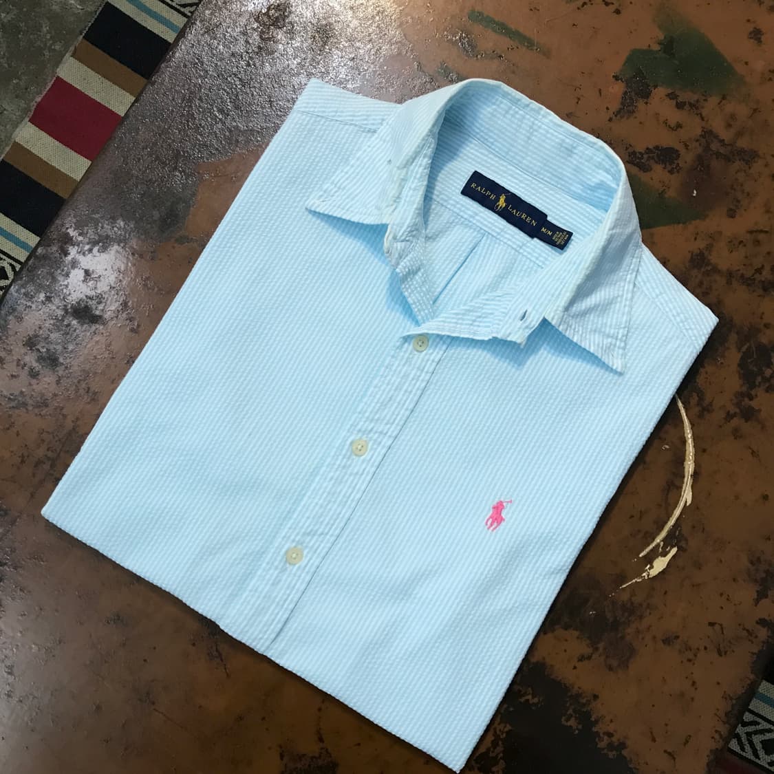 폴로랄프로렌 민트 스트라이프 시어서커 반팔 셔츠 남성 105 사이즈 상품이미지1