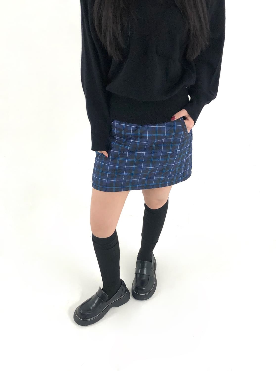 Blue Check Padded Mini Skirt 상품이미지1