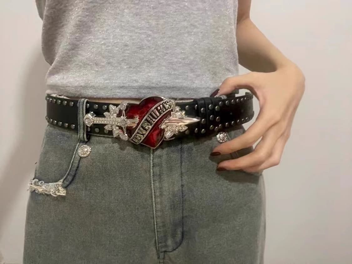 Love Hurts 하트 스터드 래더 벨트 상품이미지2