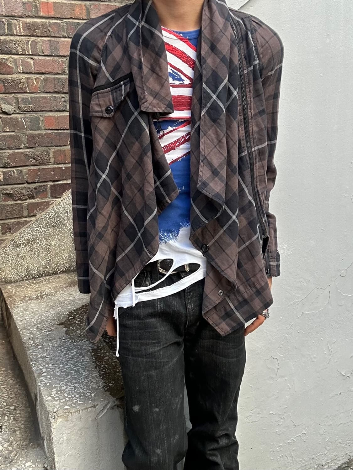 *rare* 아카이브 00s 디젤 드레이프 체크 집업 상품이미지1