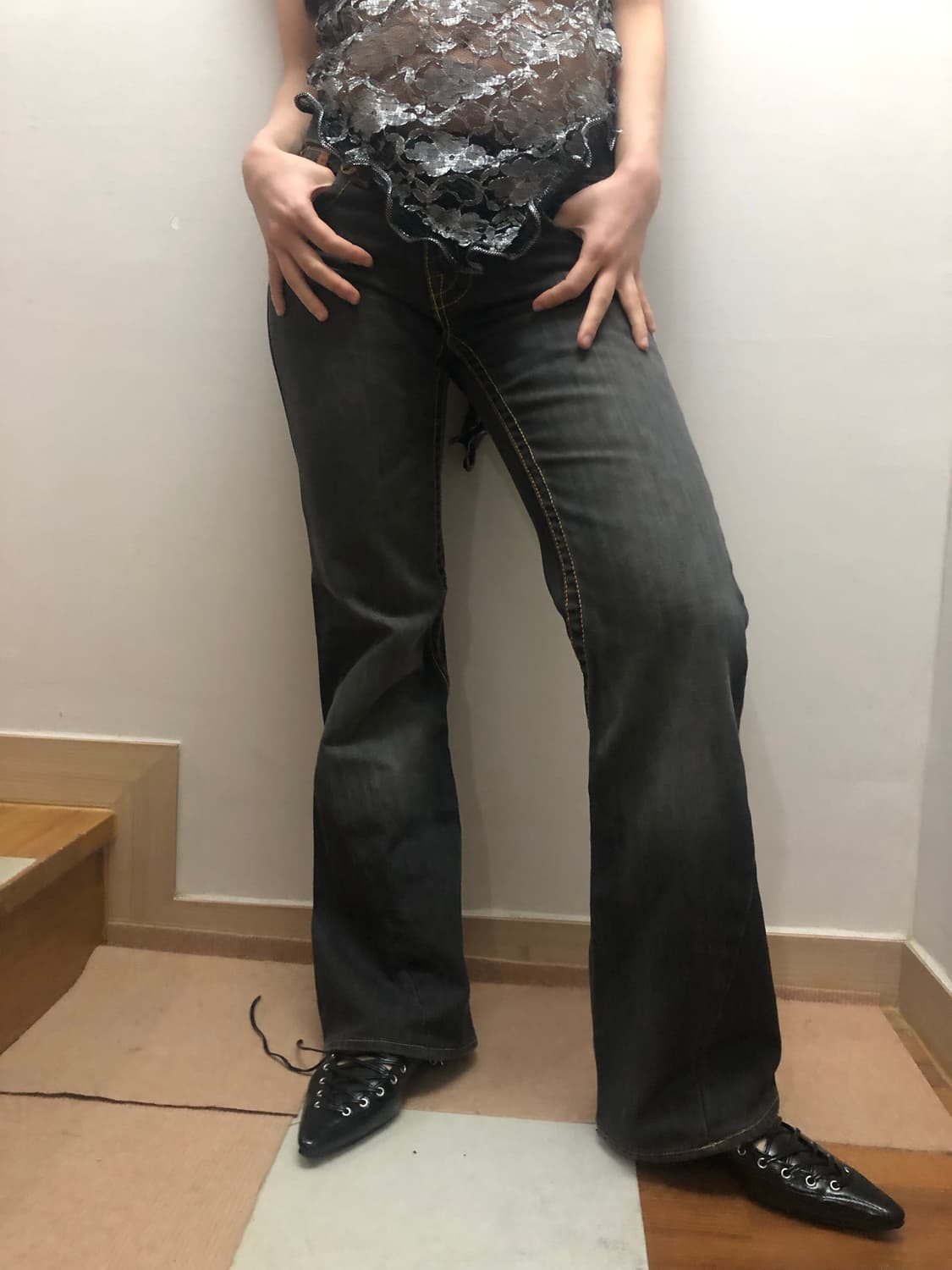 빈티지 트루릴리젼 블랙 데님 워싱 팬츠 상품이미지4