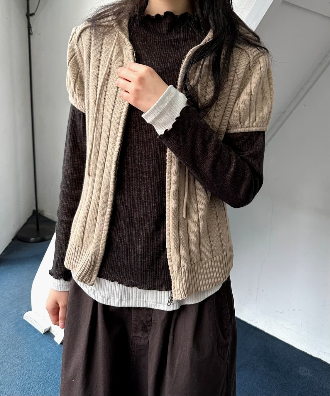 Fuff sleeve design zip hooded knit jacke 상품이미지8