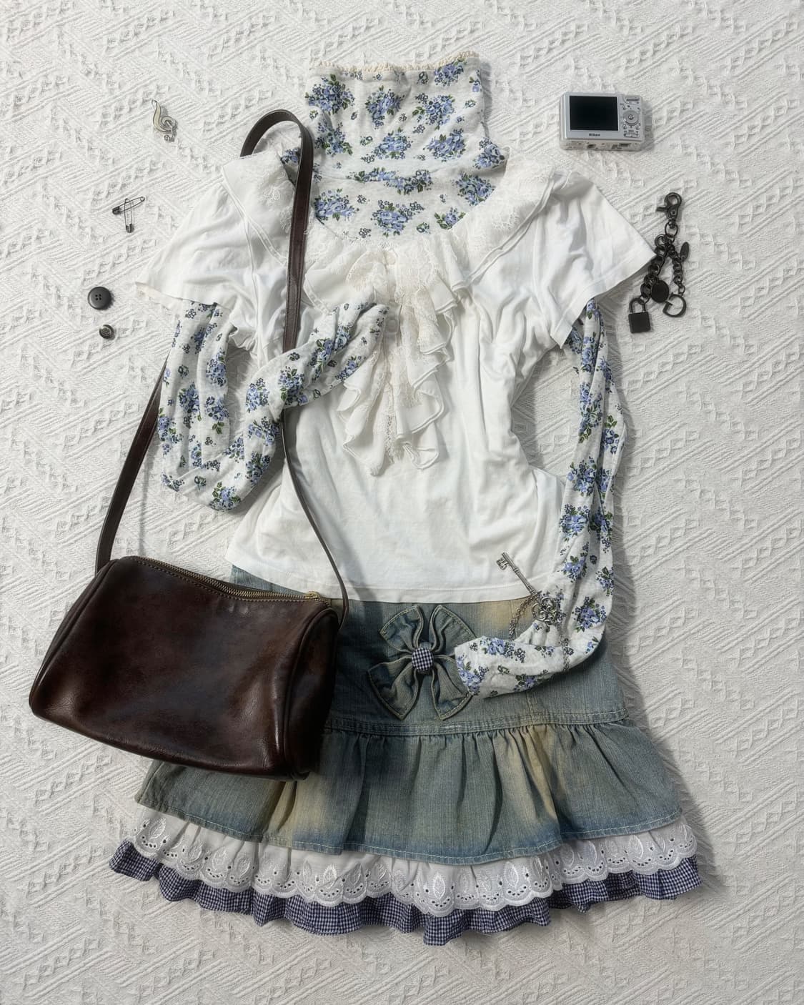 레이스 트리밍 걸리시 레이어드 3pcs SET 상품이미지1