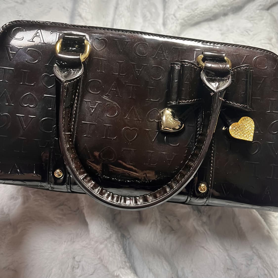 lovct 러브캣 다크브라운 초코 리본 애나멜 핸드백 라떼갸루 상품이미지4