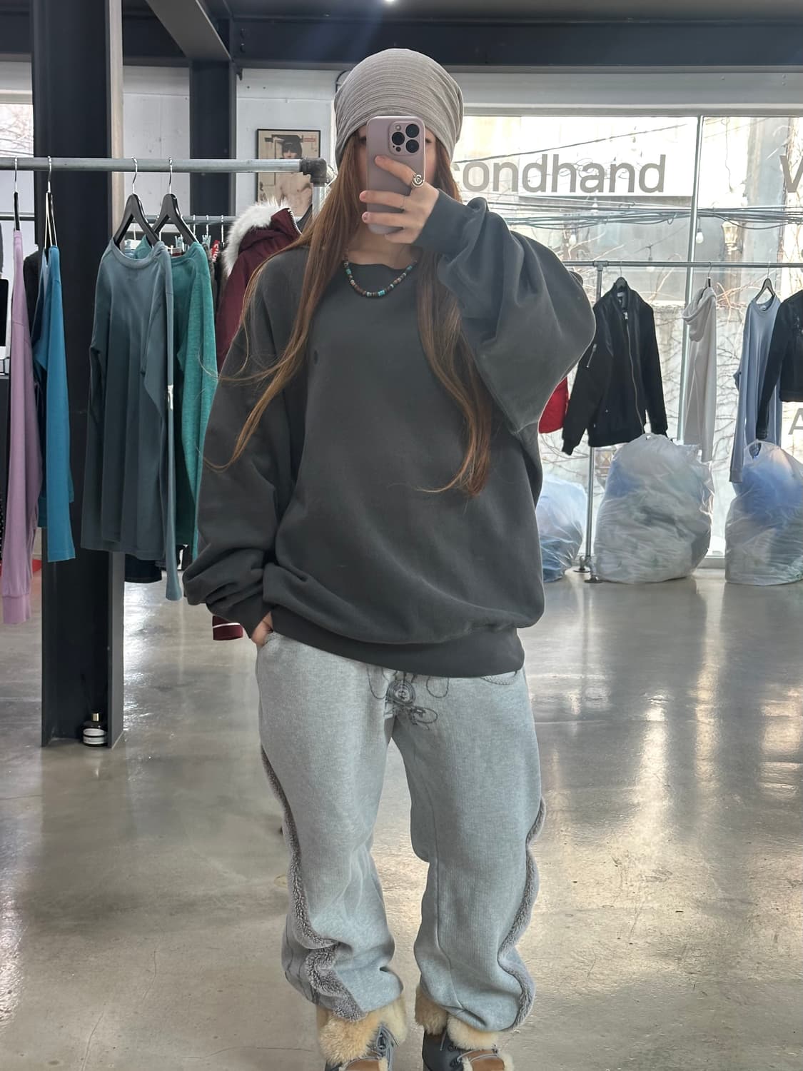 폴로랄프로렌 와이드핏 맨투맨 차콜 상품이미지2